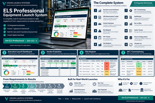 ELS Professional Equipment Launch System overview, integrated worksheets and seven-gate workflow